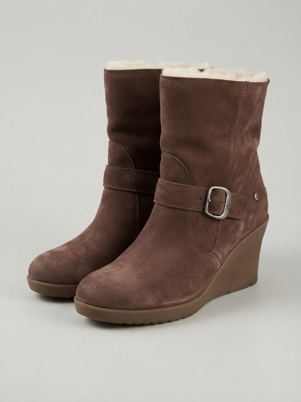 UGG Australia Brown Suede Wedge Buckle Zip Boots Size 10 EU 41 5593